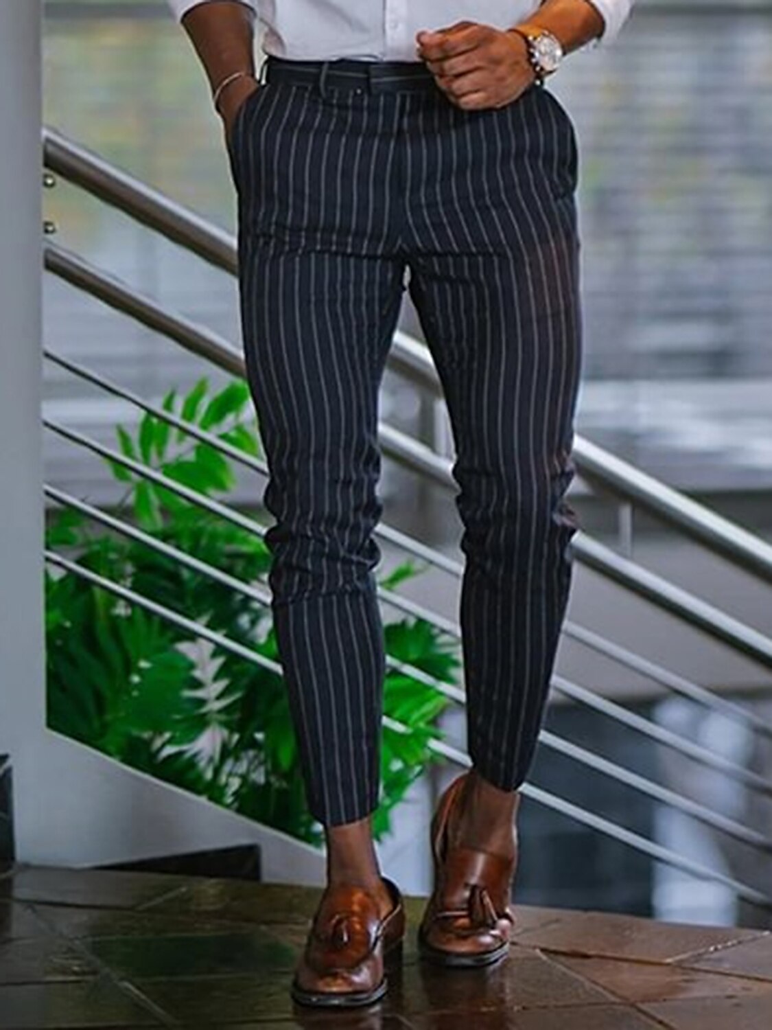 Hombre Pantalones Chinos pantalones chinos Bolsillo Plano Comodidad Transpirable Exterior Diario Noche Moda Casual Negro Azul Piscina 2025 - $28.99 -P3