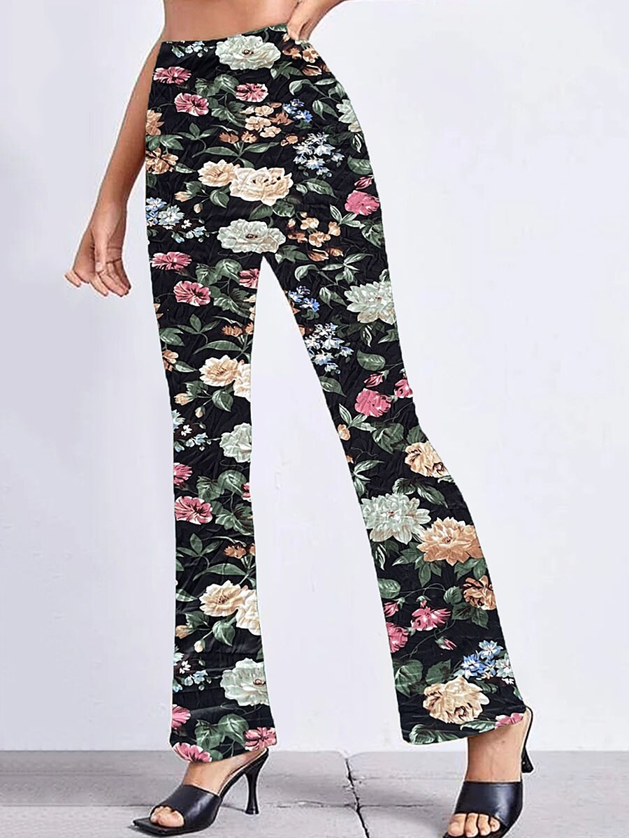 Per donna Fondo a campana Pantaloni Di tendenza Streetwear Lunghezza intera Vita normale Floreale Liscio Vita elastica Stampa Comfort Traspirabilità Morbido Media elasticità Da mare Feste Strada Nero del 2025 a $16.99 –P7