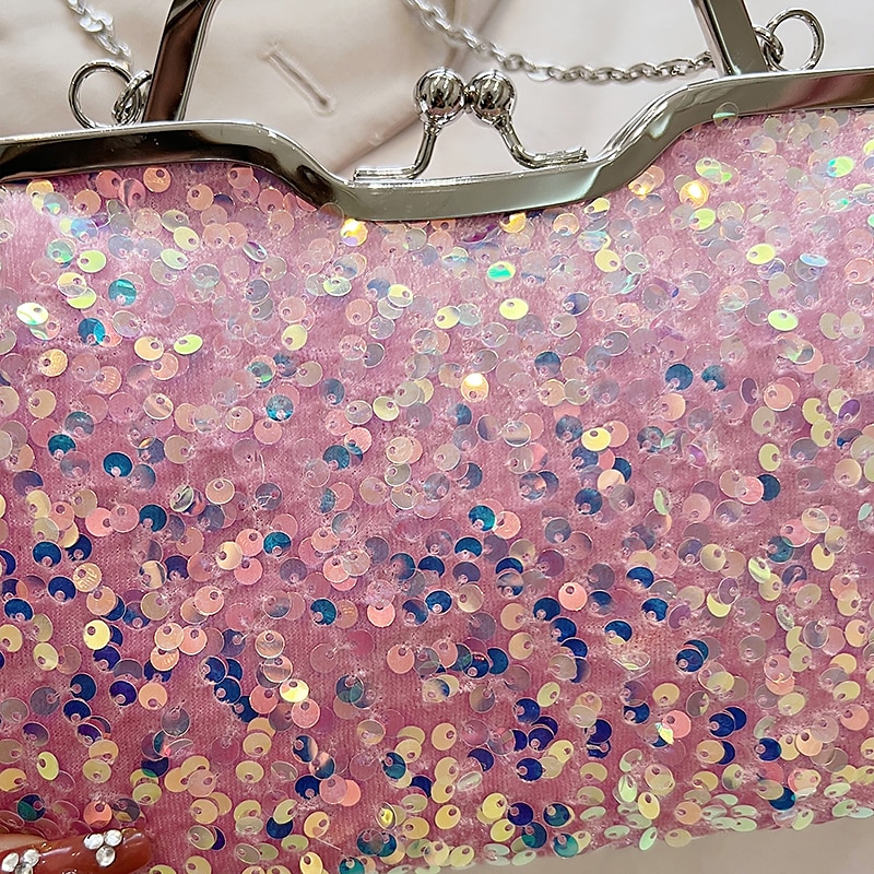 Women's Handbag Evening Bag Clutch Bags Synthetic Party Bridal Shower Wedding Party Sequin Large Capacity Anti-Dust Solid Color White Pink Blue 2025 - $34.99 –P9