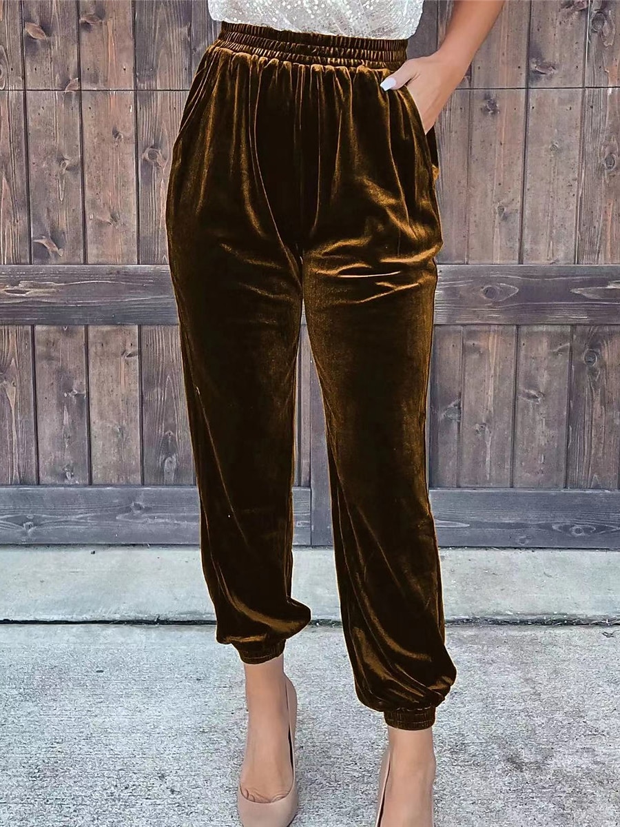 Women's Sweatpants Joggers Velvet Pants Trousers Full Length Pocket Micro-elastic High Waist Fashion Streetwear Party Dark Brown Black S M Fall & Winter 2025 - $22.99 –P4