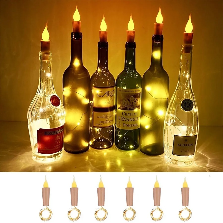 2m 20leds kaars wijnfles lichtslinger wijnfles vlam kurk lamp diy party bruiloft valentijnsdag guirlande 2025 - $7.99 –P3
