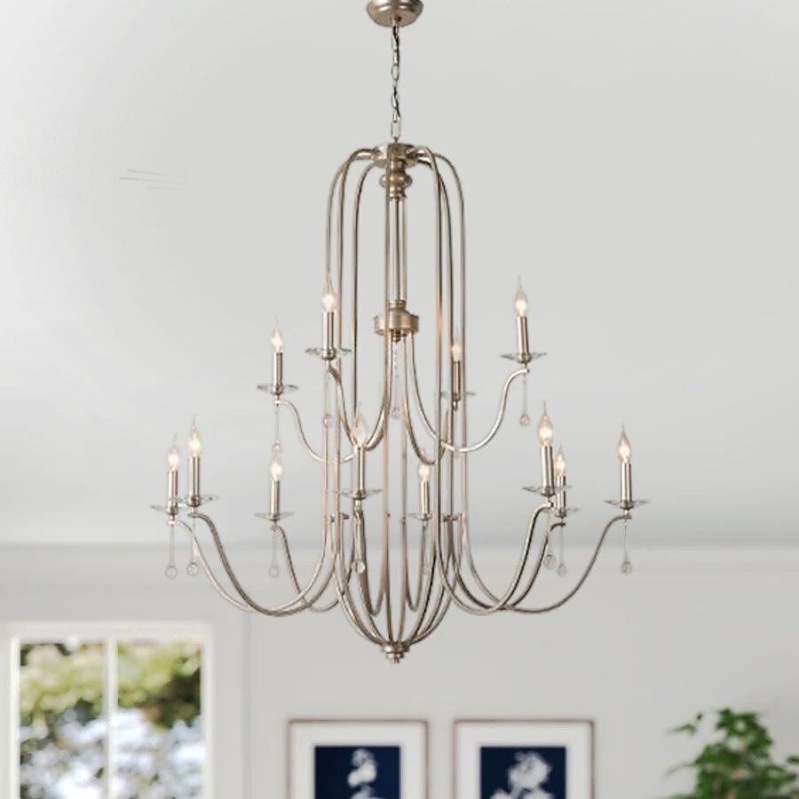 Chandelier for Dining Room Candle Style 6/9/12-Heads Modern Farmhouse Pendant Lighting,9-Light Brushed Candle Ceiling Hanging Fixture for Living Room Bedroom Coffee 110-240V 2025 - $558.79 –P20