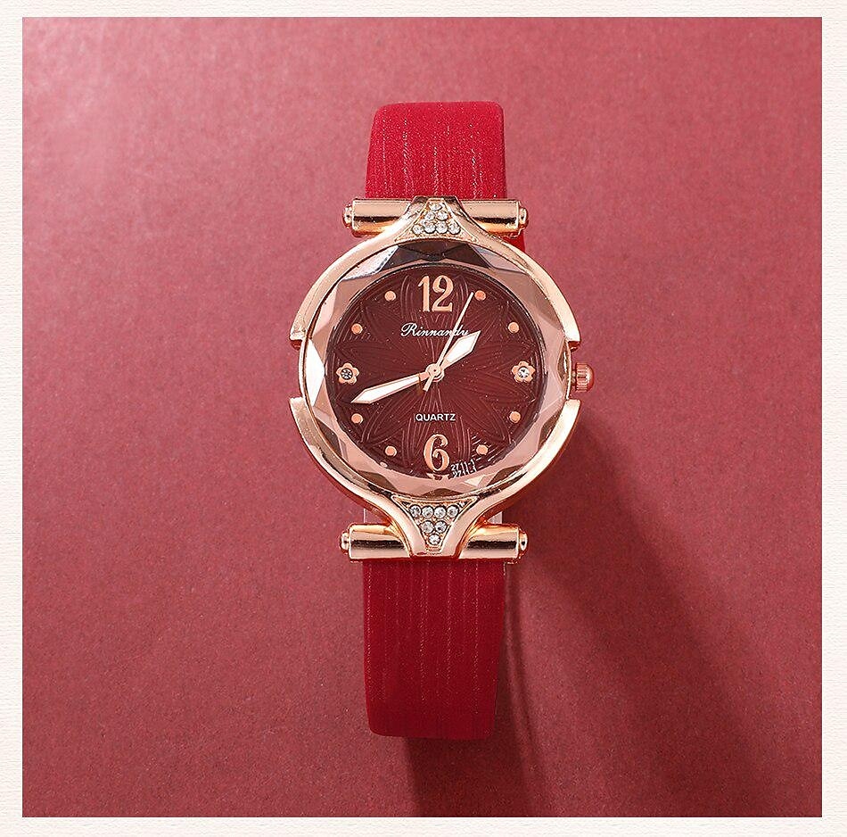5 unids/set de relojes para mujer, reloj de pulsera de cuero para mujer, reloj de pulsera simple e informal a la moda para mujer y regalo de joyería 2025 - $6.99 –P11