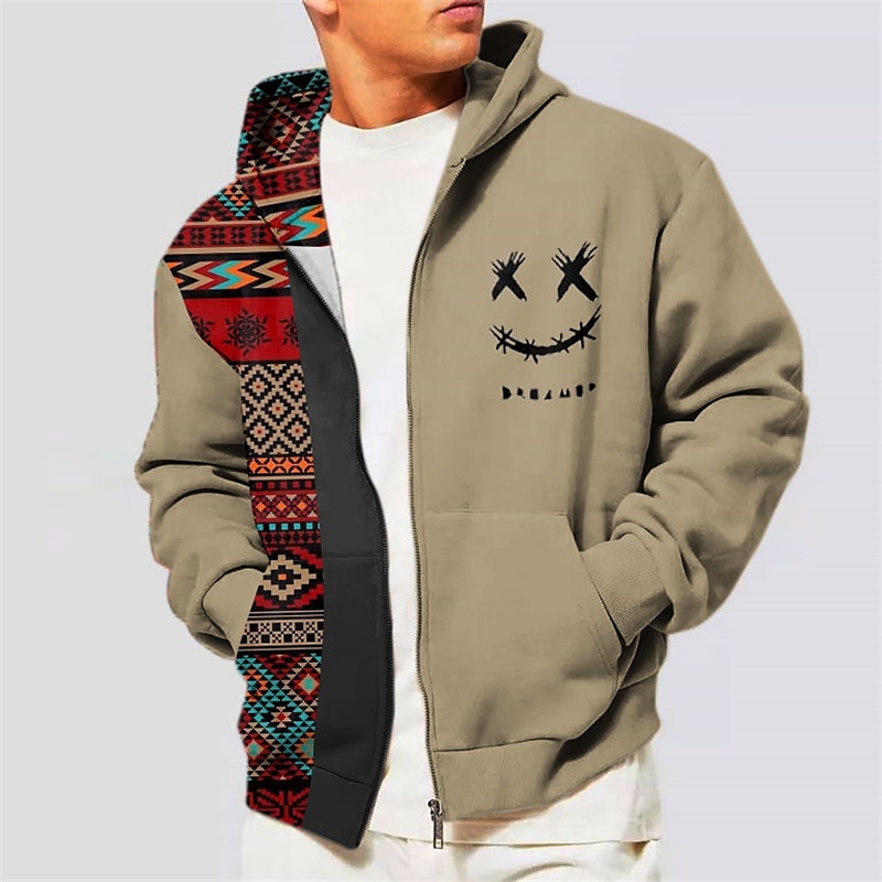 Hombre Bloque de color Tribal Sudadera Sudaderas Sudadera con cremallera Manga Larga Sudadera con capucha Con Capucha Étnico Impresión 3D Festivos Vacaciones Ropa de calle Negro Azul Marino Bolsillo 2025 - $30.99 –P2