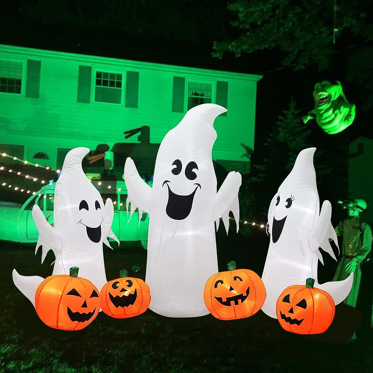 Dmuchane, oświetlone duchy i dynie na Halloween o długości 7 stóp, 3 dmuchane duchy z diodami LED do trawnika na podwórku wewnątrz, dekoracji halloween na zewnątrz 2025 - $59.99 –P3