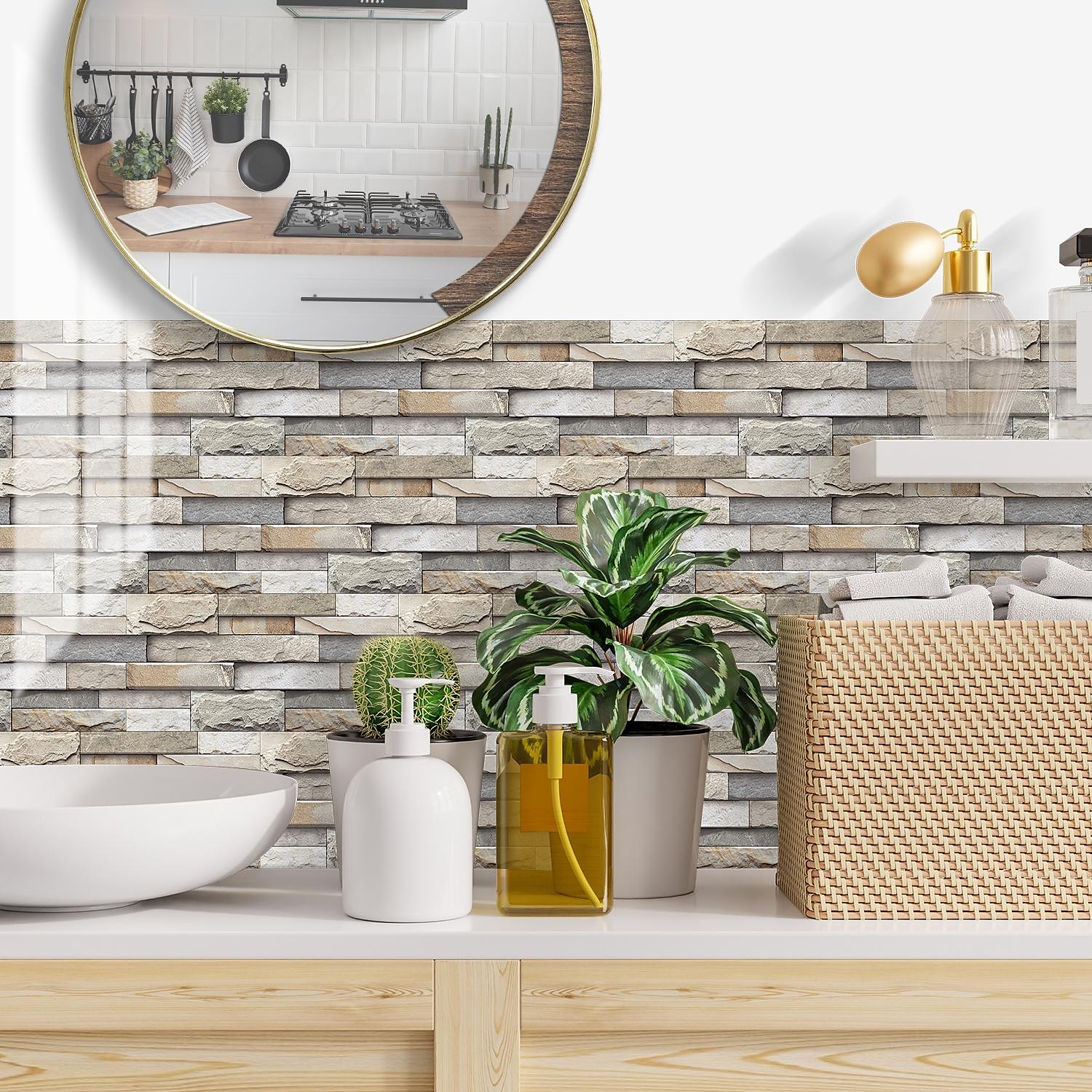 12 pz piastrelle di pietra artificiale wall sticker 3d carta da parati in vinile autoadesivo floreale home decor per cucina bagno 15*30 cm del 2025 a $20.99 –P12