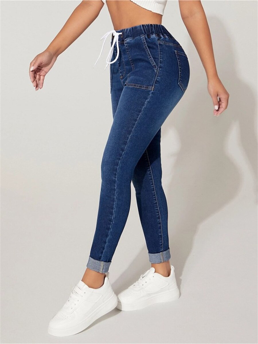 Women's Jeans Slim Pants Trousers Full Length Denim Micro-elastic High Waist Fashion Streetwear Street Daily Dark Navy S M Fall Winter 2023 - US $29.99 –P3