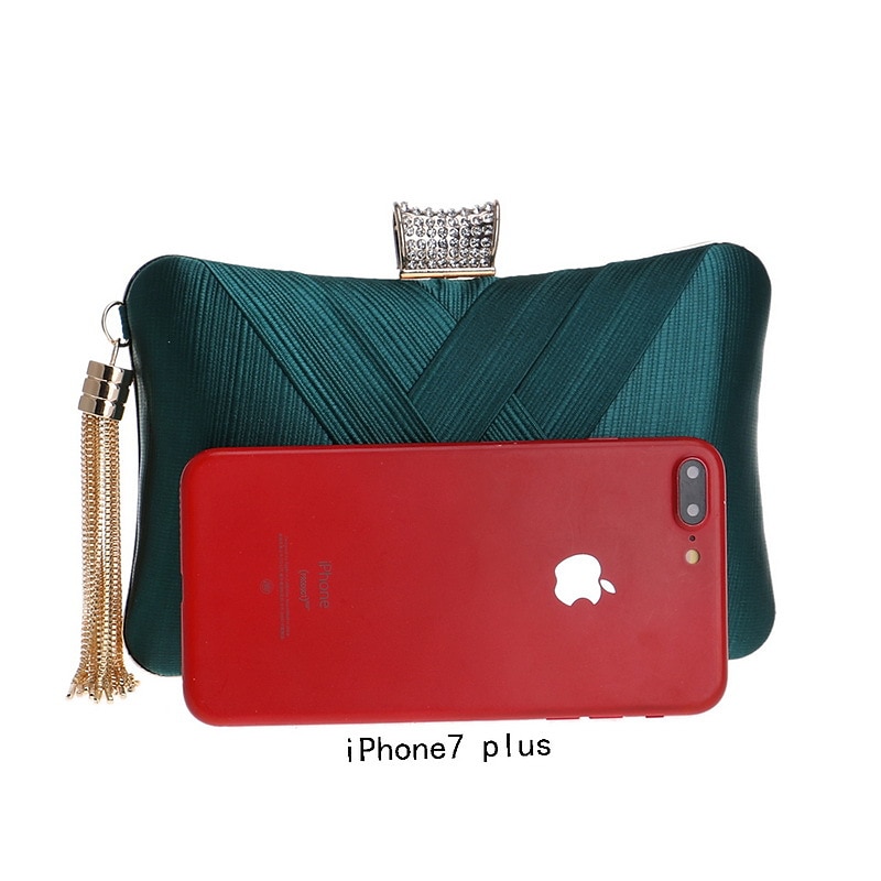 Жен. Клатчи Вечерняя сумка Сумочка-ристлет Клатчи Шелк Для вечеринок Девичник Праздники С кисточками Цепочки Большая вместимость Легкость Прочный Сплошной цвет Черный Синий Лиловый 2026 - $32.99 –P11