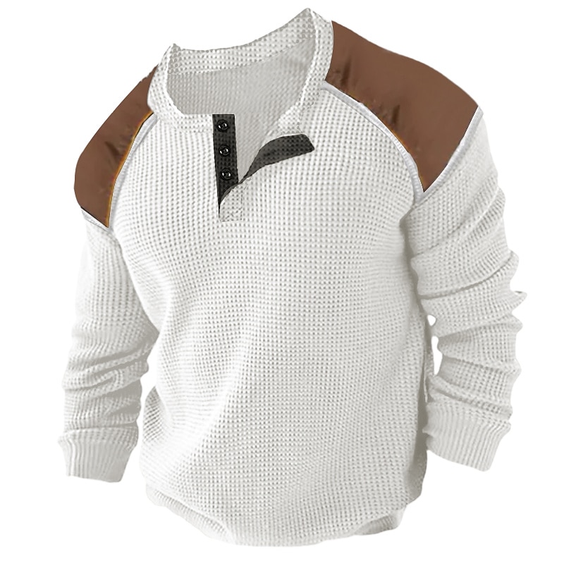 Herren Waffel-Henley-Hemd T-Shirt Farbblock Henley Strasse Urlaub Langarm Bekleidung Modisch Designer Basic 2025 - $11.99 –P5