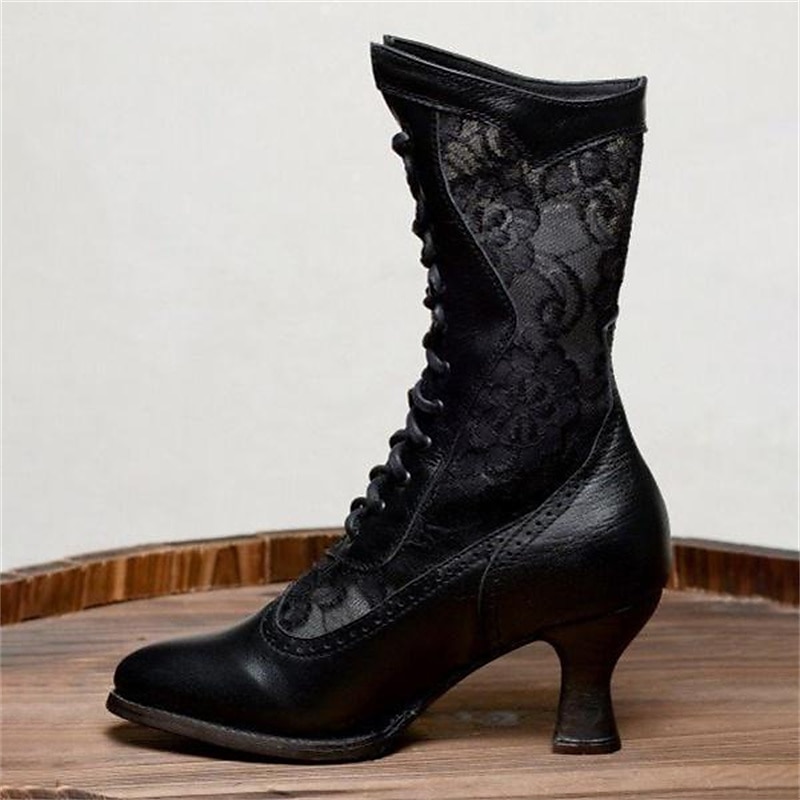 Women's Victorian-Style White Lace-Up Boots with Lace Panels - Elegant Vintage Footwear for Weddings and Special Occasions 2025 - GBP £49 –P5