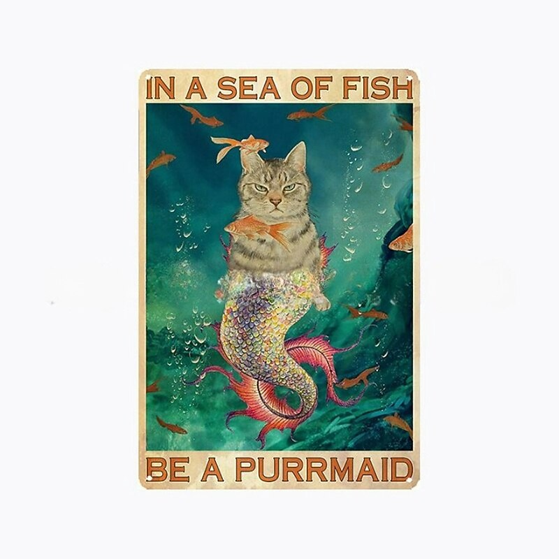 1db retro fém bádogtábla macska boros bádog tábla vintage konyhai táblák fali dekoráció, festmény fali akasztó lakberendezéshez fali művészet fém bádogtábla 20x30cm/8''x12'' 2026 - GBP £10.87 –P15