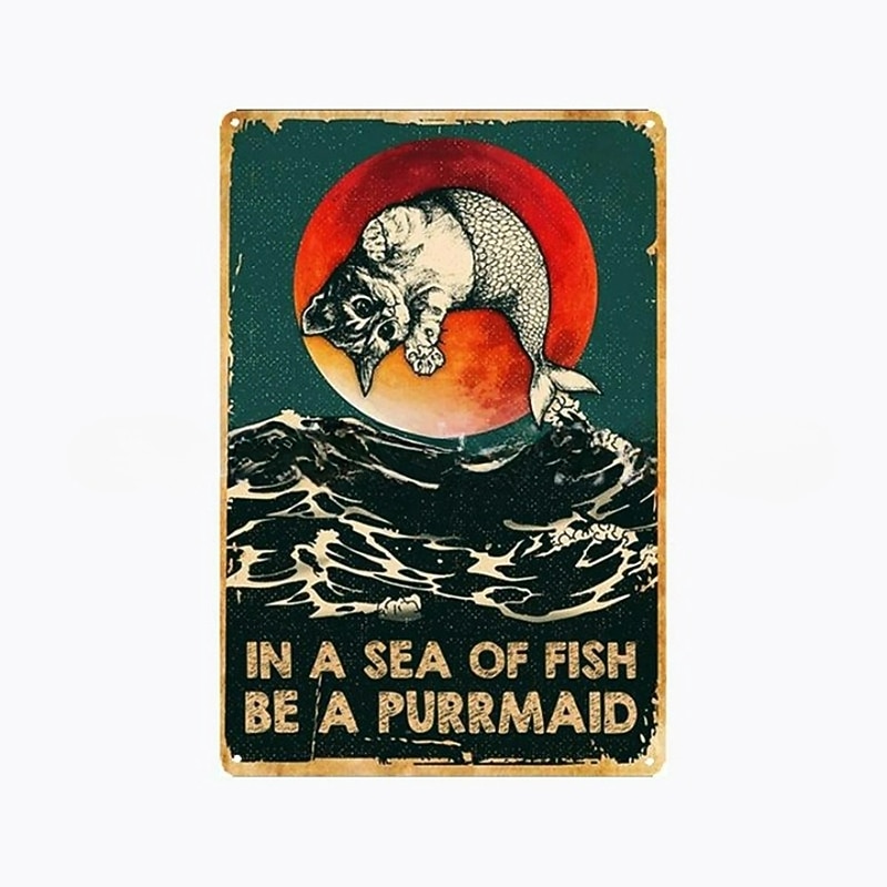 1db retro fém bádogtábla macska boros bádog tábla vintage konyhai táblák fali dekoráció, festmény fali akasztó lakberendezéshez fali művészet fém bádogtábla 20x30cm/8''x12'' 2026 - GBP £10.87 –P12