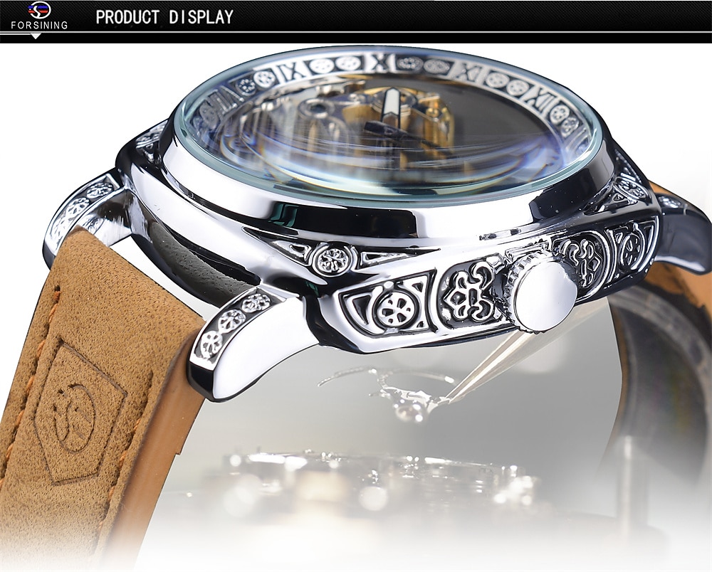 FORSINING Women Men Mechanical Watch Luxury Large Dial Fashion Business Hollow Skeleton Automatic Self-winding Luminous Waterproof Leather Strap Watch 2025 - $104.99 –P5