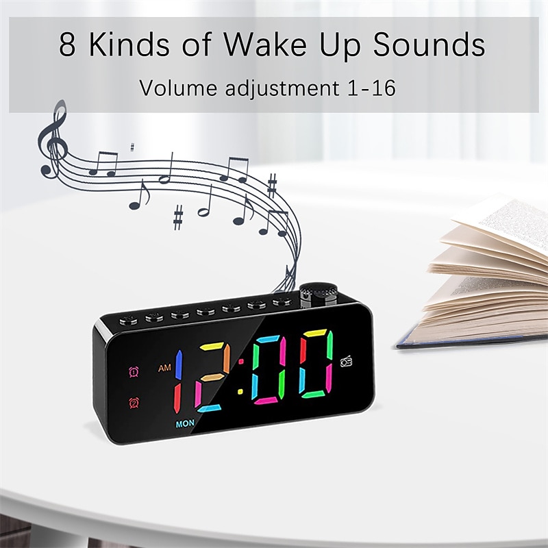1pc Dynamic RGB Color Changing FM Radio Digital Alarm Clock with Sleep Timer and Dual Alarm - 8 Colors 12/24H Electronic LED Clock 2025 - $29.99 –P10