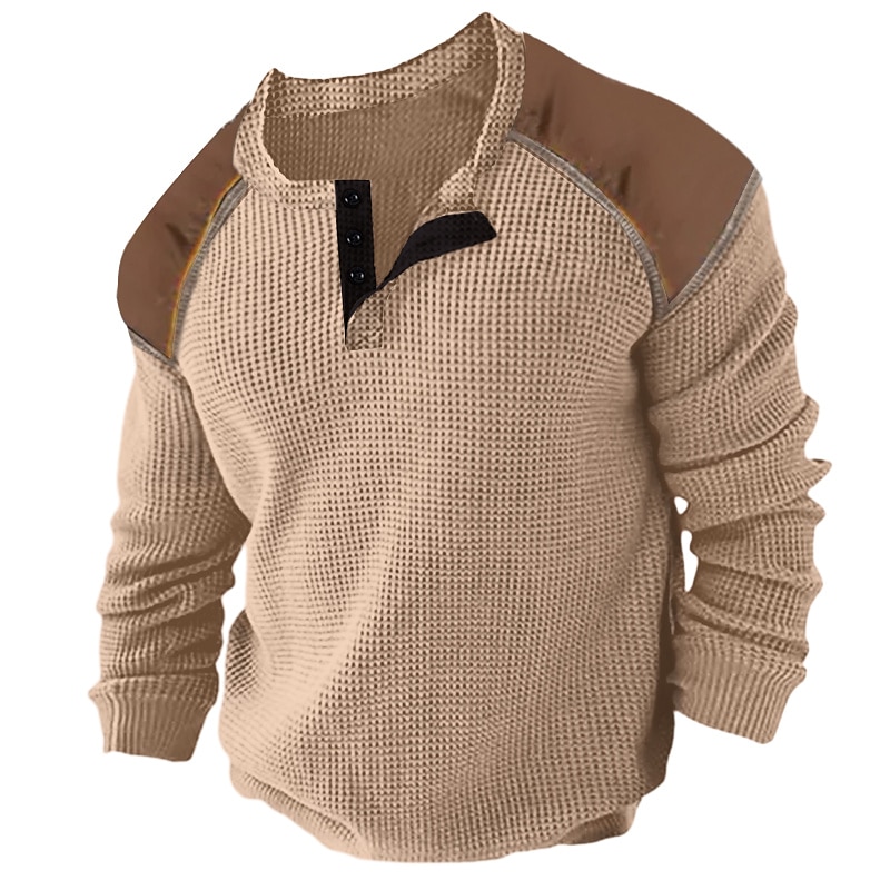 Herren Waffel-Henley-Hemd T-Shirt Farbblock Henley Strasse Urlaub Langarm Bekleidung Modisch Designer Basic 2025 - $11.99 –P2