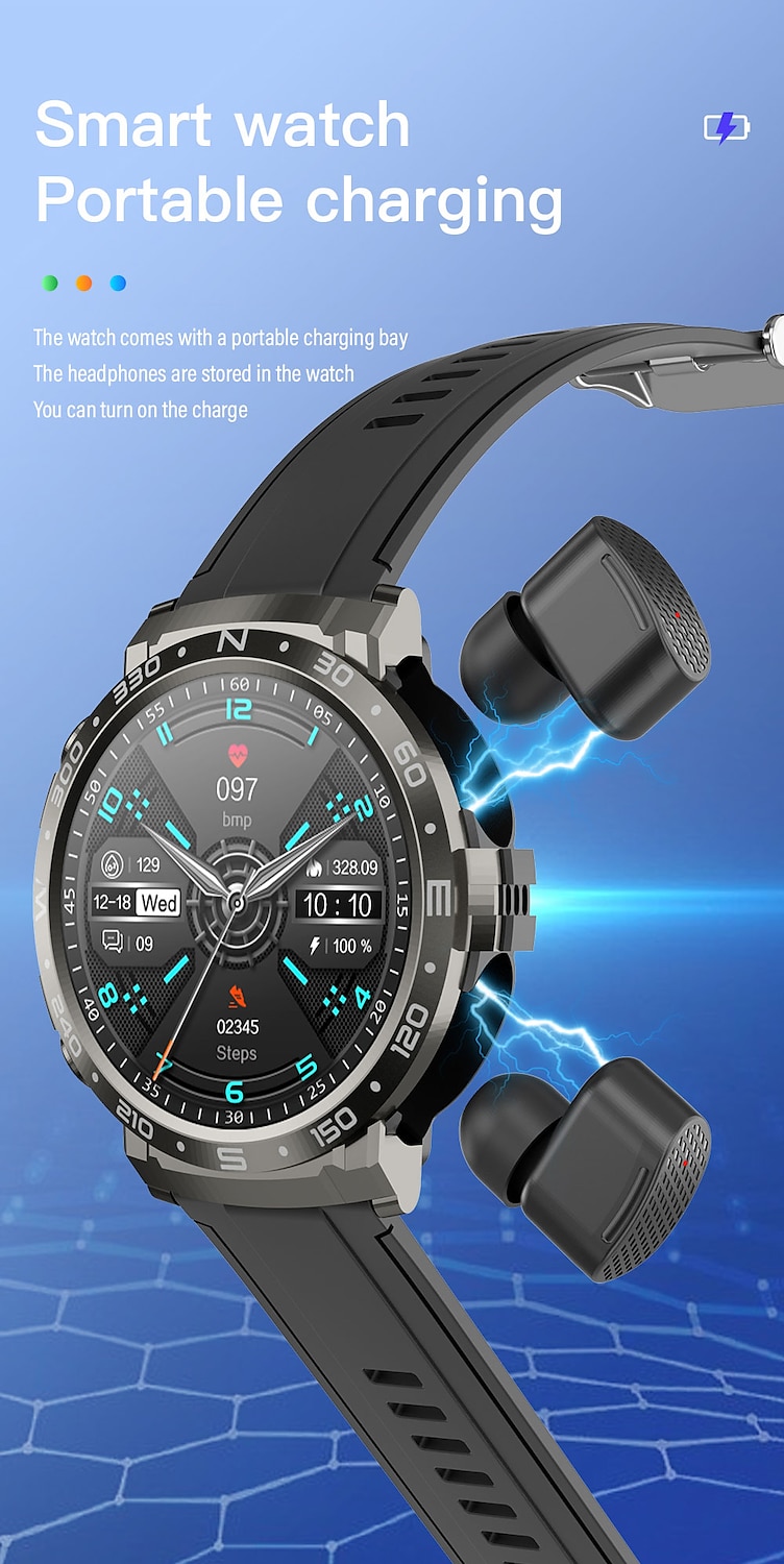 Headset Smart Watch TWS Two In One Wireless Bluetooth Dual Headset Call Health Blood Pressure Sport Music Smartwatch 2025 - $83.19 –P8
