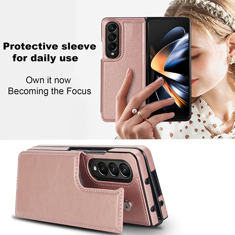 2025年 Samsung Galaxy Z Fold 6 Z Fold 5 Z Fold 4 Z Fold 3 用レザー電話ケース カードホルダー付き キックスタンド ソリッドカラー PC PUレザー コレクション – $25.99 –P5