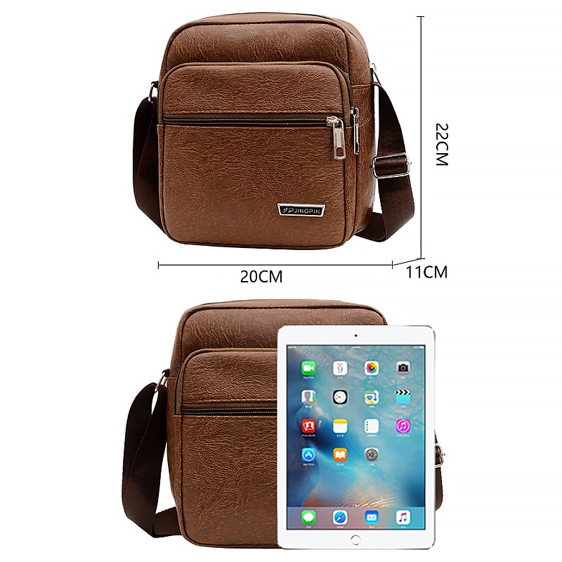 Men's Crossbody Bag Shoulder Bag Satchel PU Leather Outdoor Daily Holiday Buttons Zipper Large Capacity Waterproof Lightweight Solid Color Yellow brown Black Brown 2025 - $18.99 –P8