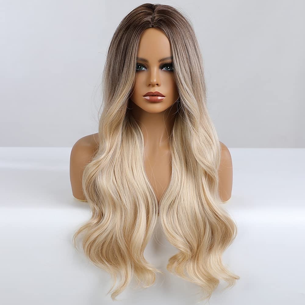Blonde Brown Wavy Body Wave Full wig Hair for Women Lady Girl Middle Part 26 pouces résistant à la chaleur synthétique perruque d'aspect naturel quotidien à tout moment cosplay party de 2026 ? $24.99 –P4