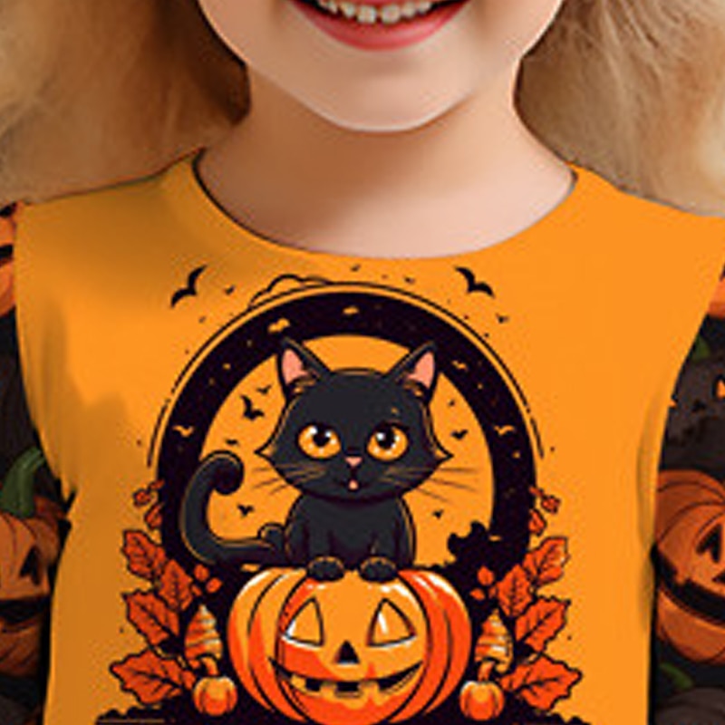 Halloween ragazze' 3D Pop art Zucca Vestito Manica lunga Stampa 3D Estate Autunno Halloween Per eventi Da mare stile sveglio Informale Bellissimo Bambino 3-12 anni Abito casual Abito linea A Sopra il del 2025 a $17.49 –P7