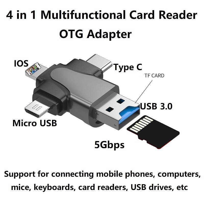 4 in 1 TF Memory Card Reader OTG Adapter for Lightning/Mirco USB/Type-C USB OTG Micro SD Card Reader for iPhone Andriod Xiaomi 2025 - $15.99 –P5