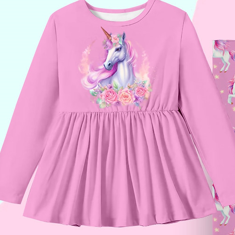 Voor meisjes 3D Grafisch Tekenfilm Eenhoorn T-shirt & broek Jurkenset Kledingset Lange mouw 3D-afdrukken Lente Herfst Winter Actief Modieus Dagelijks Kinderen 3-12 jaar Buiten Vakantie Afspraakje 2025 - $19.49 -P1