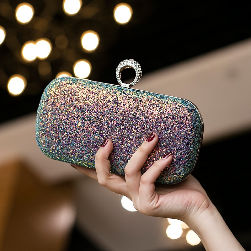 Women's Clutch Evening Bag Wristlet Clutch Bags PU Leather Party Bridal Shower Holiday Rhinestone Large Capacity Lightweight Durable Solid Color Small white Small black Small blue 2025 - $26.99 –P14