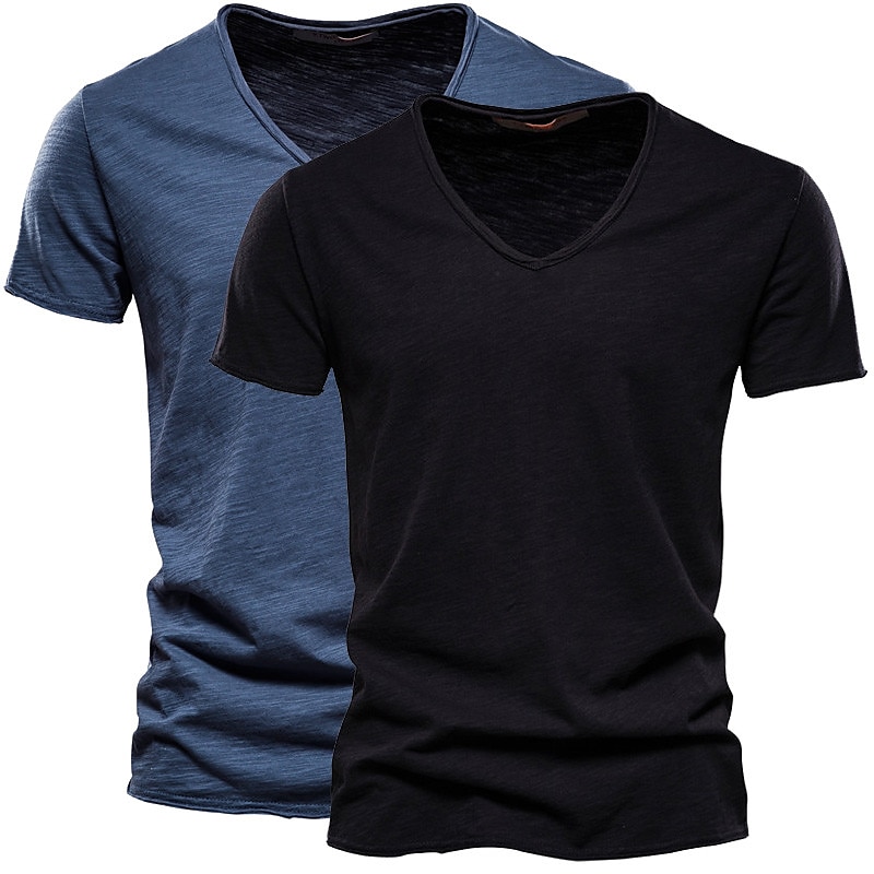 Men's T Shirt Tee Top Short Sleeves V Neck Summer Plain Fashion Designer Basic Vacation Street Going out White+Black White and Blue Orange / Green Top Tee for Men 2025 - $22.99 –P5