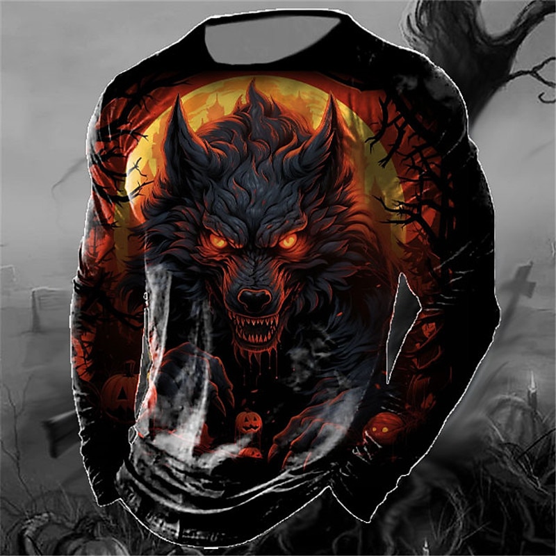 Bărbați Animal Lup Tricou Manșon Lung Tricou Tipărire 3D Stil Nautic Cămașă Epocă Modă Designer În aer liber Halloween Zilnic Galben Roșu-aprins Albastru piscină Primăvara & toamnă Îmbrăcăminte S M L 2025 - $19.99 –P5