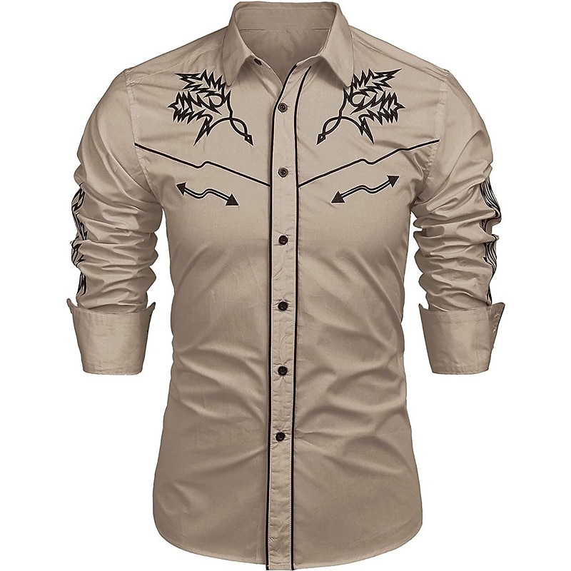 Men's Floral Graphic Prints Shirt Western Shirt Cowboy Shirt Long Sleeve Fashion Streetwear Designer Outdoor Daily Fall & Winter Turndown Print Red / White Black Navy Blue Khaki 2025 - $26.99 –P2