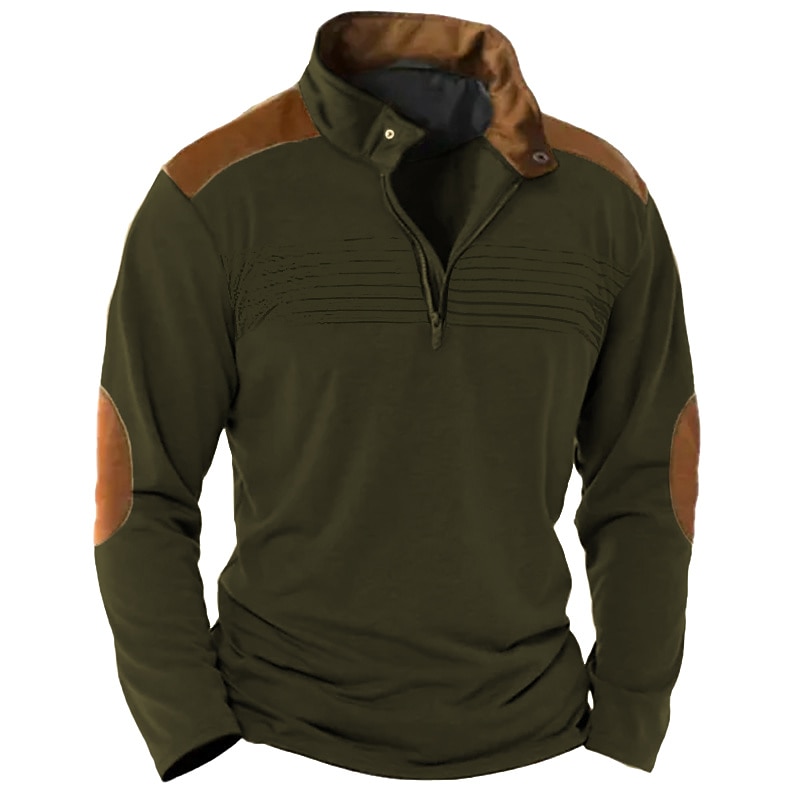 Herren T-Shirt Langarm Stehkragen Frühling & Herbst Farbblock Mode Designer Basic Urlaub Straße Ausgehen Schwarz Marinenblau Braun Top T-Shirt für Herren 2025 - $22.99 –P3
