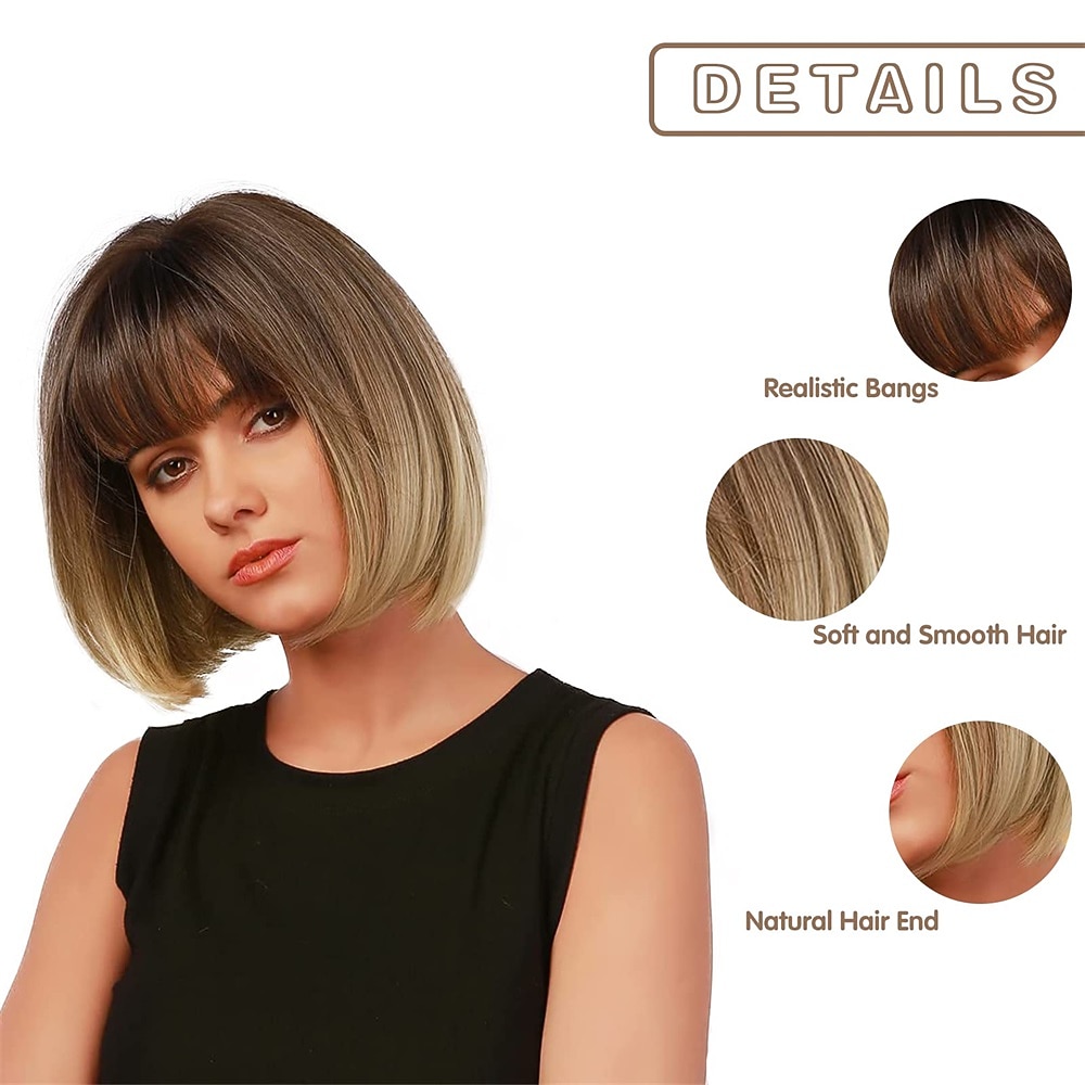 Blonde Bob Wig with Bangs - 12'' Short Blonde Wig for Women Natural Look Color Wigs with Bangs Super Soft and Easy to Wear Straight Bob Wig Synthetic Wig for Daily Halloween 2026 - $22.99 –P4