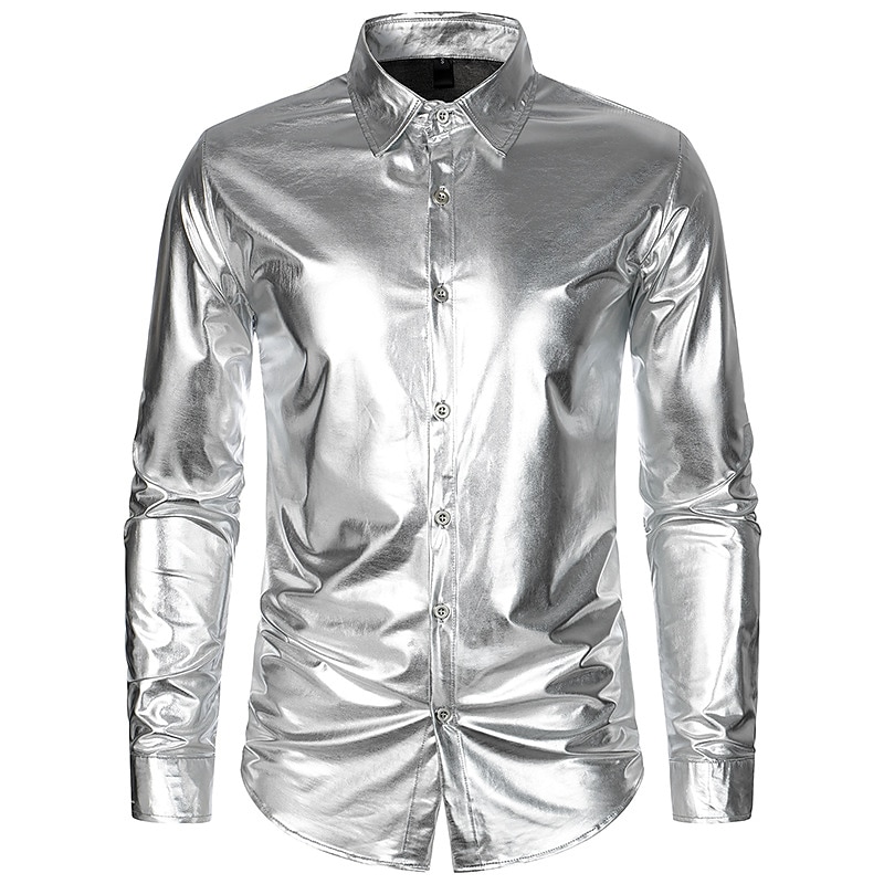 Retrò Vintage Anni '80 Metallico Lucido Camicia Disco Tinta unica Collo ripiegato Costume Per uomo Costume di Carnevale Carnevale Performance Club Parata dell'Orgoglio Adulti Camicia Tutte le stagioni del 2026 a $32.99 –P7