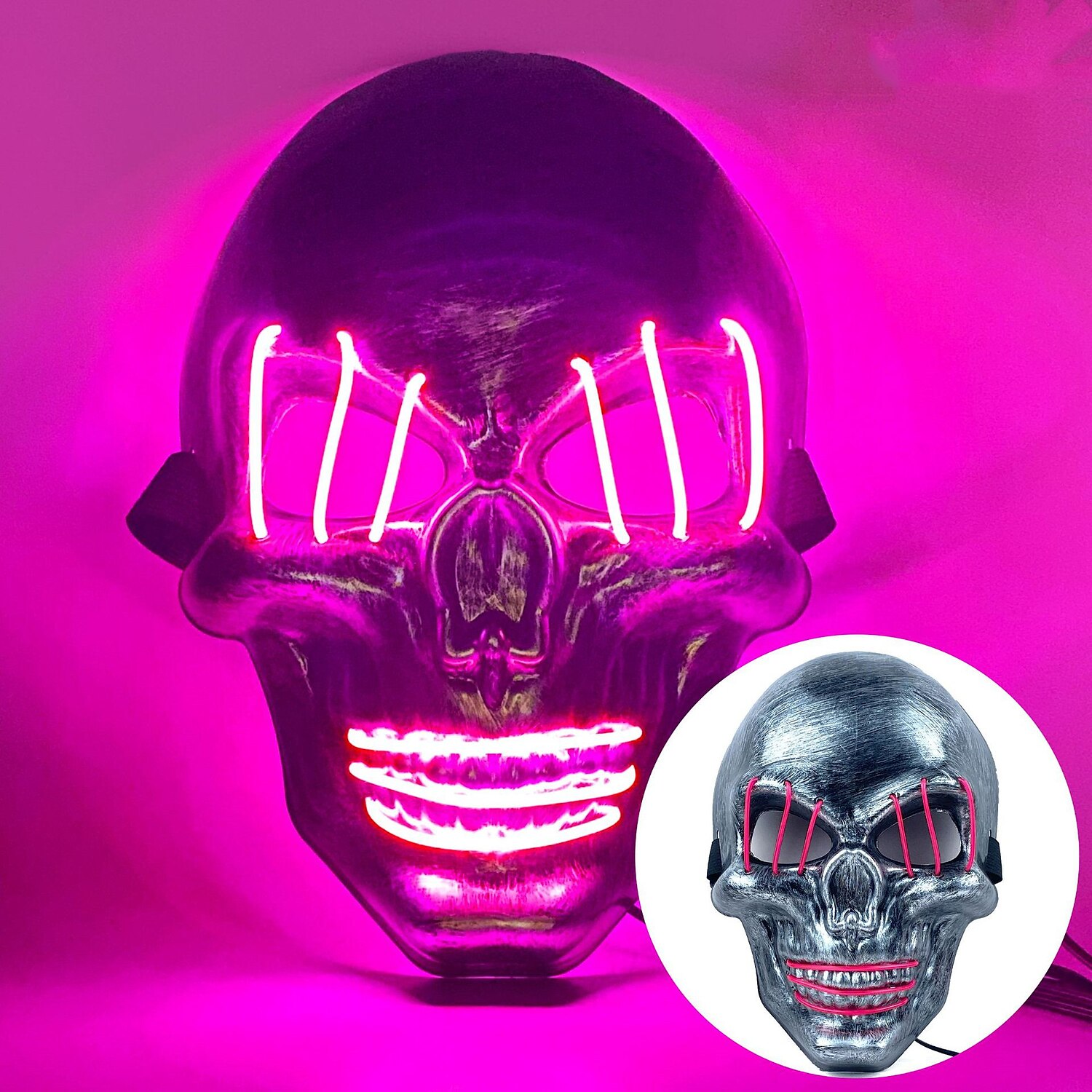 halloween ghost head white silver skull light mask led ghost head horror atmosphere mask 2025 - $11.99 –P10