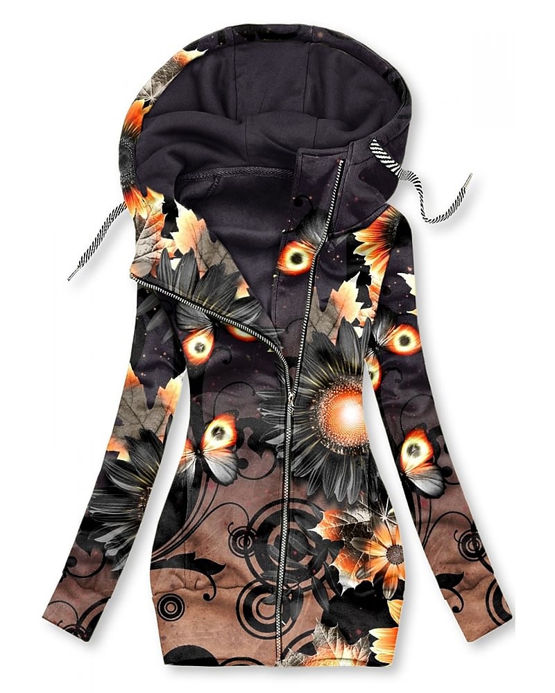 Sudaderas de Mujer Gráfico Floral Mariposa Deportiva Básica Manga Larga Hoodie Tops Regulares Casual Calle Cremallera Ajustable Bolsillo Frontal Negro Blanco Rosa Rojo Azul Otoño Invierno 2025 - $29.99 –P1