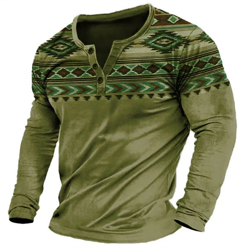 Bărbați Grafic Tribal Cămașă Henley Manșon Lung Tipărire 3D Modă Designer Comfortabil În aer liber Zilnic Primăvara & toamnă Bleumarin Maro Trifoi Gri Henley Tricou Henley 2025 - $22.99 –P2