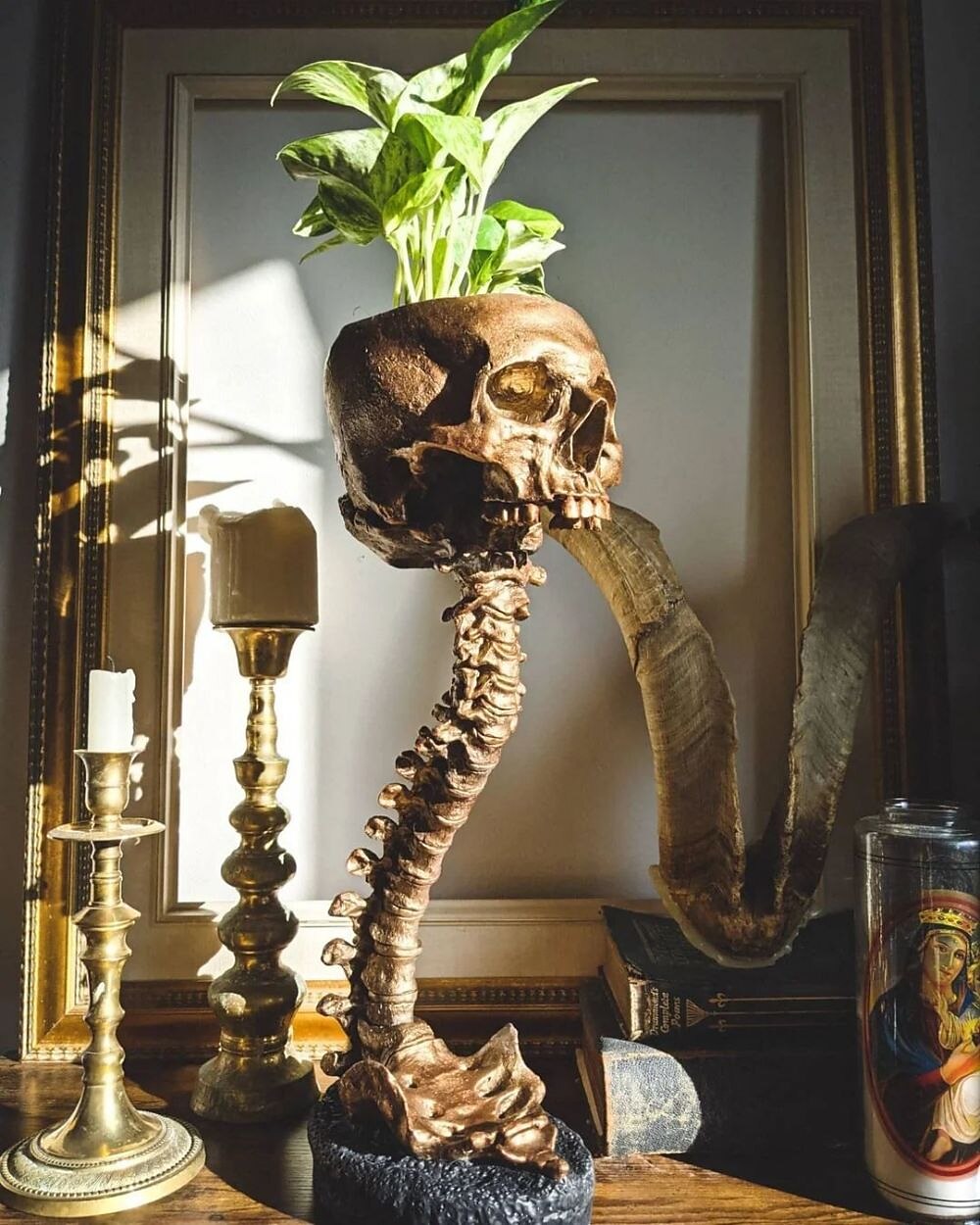 Halloween Skull Planter & Spine Stand, Resin Skull Head Flower Succulent Cactus Planter Pots,or Home Office Desk Decorations Halloween Scene Statue Sculpture Decorations 2025 - $26.99 –P10