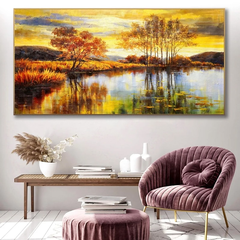 Handgefertigte Ölgemälde auf Leinwand, Wandkunst, Dekoration, Flüsse und Seen spiegeln die natürliche Landschaft für die Inneneinrichtung wider, gerolltes, rahmenloses, ungedehntes Gemälde 2025 - $80.99 –P7