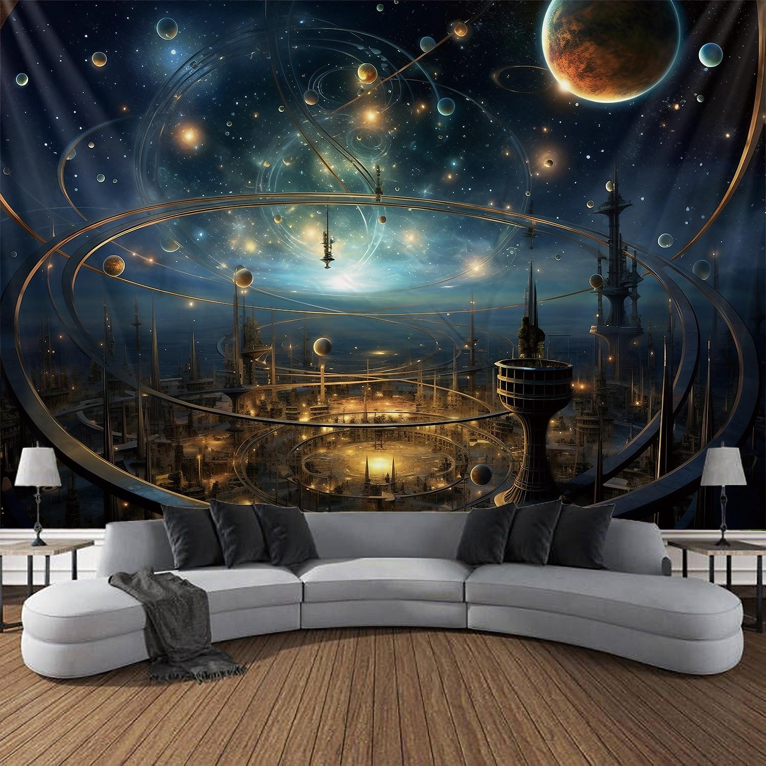 Fantasy Star Orbite Tapisserie suspendue Art mural Grande tapisserie murale Décor Photographie Toile de fond Couverture Rideau Maison Chambre Salon Décoration de 2026 ? $20.99 –P4