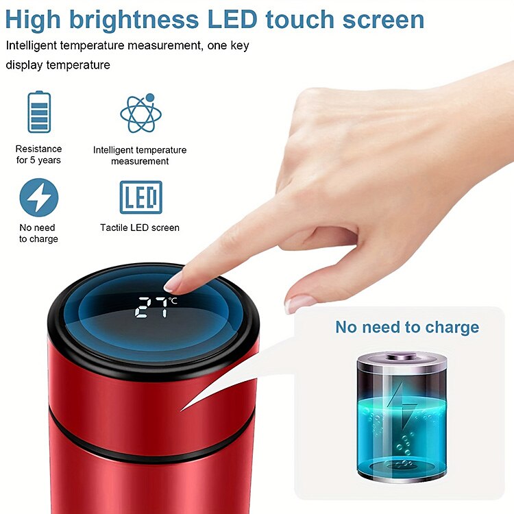 480 ml Digital Thermos Cup Intelligent Temperature Smart Digital Thermal Coffee Travel Mug - Touch Display Temperature, Stainless Steel Vacuum Flask - Perfect Gift for Back To School 2025 - $19.99 –P1