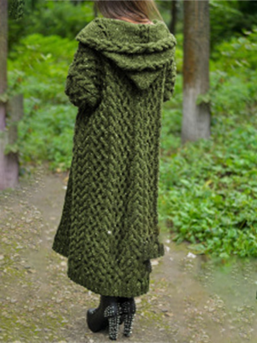 Damskie Sweter Rozpinany Elegancki Codzienny Miękkie Jednokolorowe Kable Kaptur Kieszeń Kaptur Długi rękaw Długie topy Robić na drutach Na zewnątrz Codzienny Wyjściowe Czarny Żółty Jesień Zima 2025 - $36.99 –P5