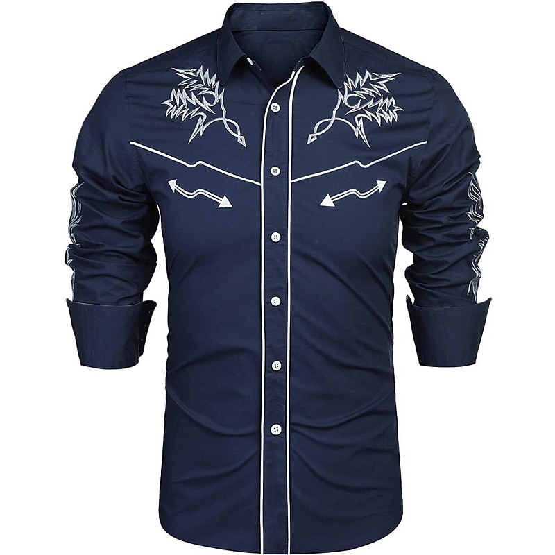 Men's Floral Graphic Prints Shirt Western Shirt Cowboy Shirt Long Sleeve Fashion Streetwear Designer Outdoor Daily Fall & Winter Turndown Print Red / White Black Navy Blue Khaki 2025 - $26.99 –P4