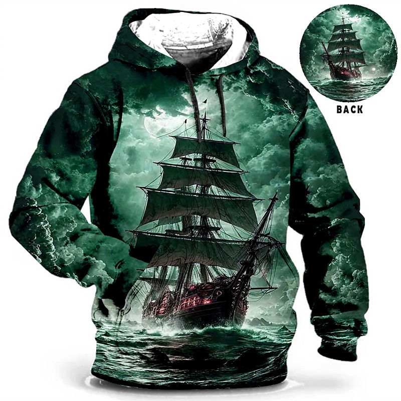 Herren Schiff Grafik-Drucke Hoodie Sweatshirt Kapuze Hoodies Pullover Zur Seite fahren Langarm Sweatshirt mit Kapuze Mit Kapuze Täglich 3D-Druck Festtage Ausgehen Strassenmode Blau Grün Bedruckt 2025 - $29.99 –P2