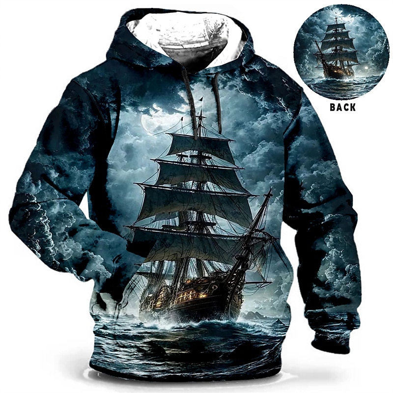 Herren Schiff Grafik-Drucke Hoodie Sweatshirt Kapuze Hoodies Pullover Zur Seite fahren Langarm Sweatshirt mit Kapuze Mit Kapuze Täglich 3D-Druck Festtage Ausgehen Strassenmode Blau Grün Bedruckt 2025 - $29.99 –P1