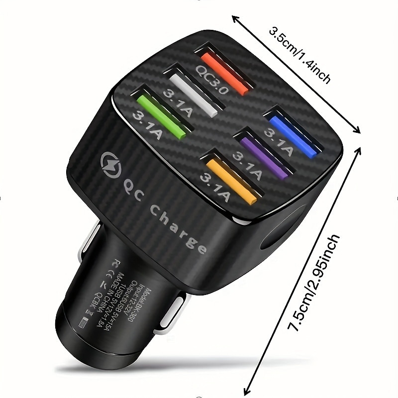 75w snel opladen 6-poorts qc3.0 & 5 usb 15a autolader adapter snel opladen draagbare telefoon adapter voor android oplader 2025 - $13.99 –P7