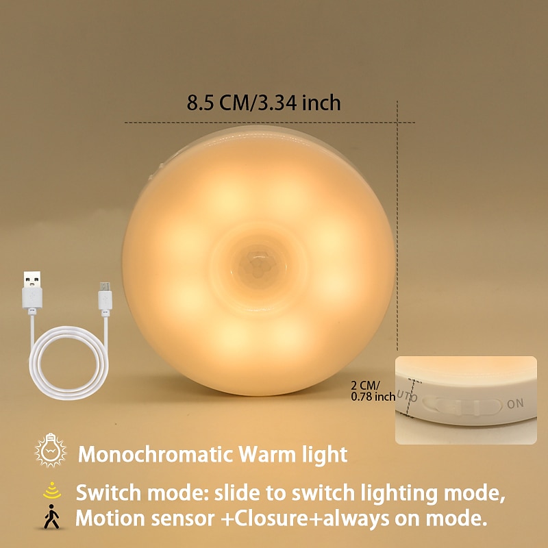 2026年 8led モーションセンサー LED ナイトライトスマートスイッチセンサーライト usb 充電式バッテリー駆動バスルームベッドサイドライト部屋廊下アクセスバスルームホーム照明  コレクション – $7.49 –P10