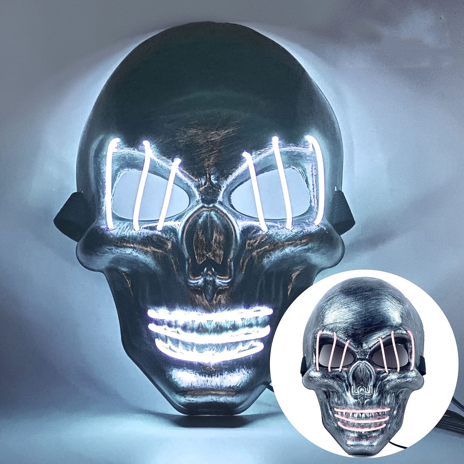 halloween ghost head white silver skull light mask led ghost head horror atmosphere mask 2025 - $11.99 –P4
