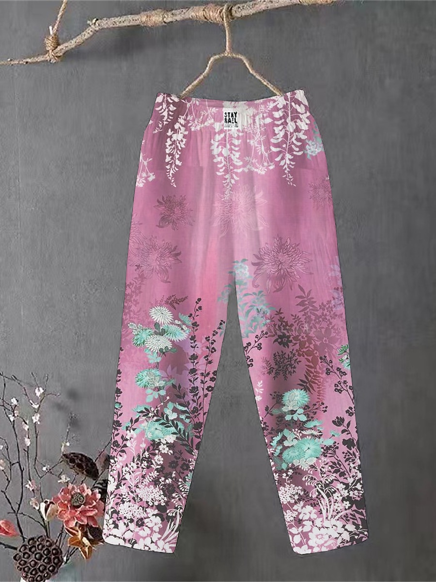 Femmes Pantalon en coton et lin Slacks Pantalons Amples Confort Chino Longueur cheville Taille moyenne Fleur Avec Poches Bouffant Imprimé Respirabilité Micro-Élastique Extérieur Quotidien Rose Claire de 2025 ? $21.99 –P5
