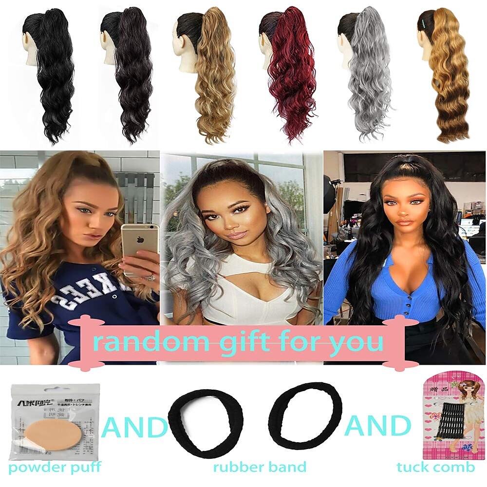 24 inch lange body wave paardenstaart haarverlenging synthetische hittebestendige wrap around trekkoord krullend golvend paardenstaart haarstukjes voor vrouwen 2025 - $15.99 –P11