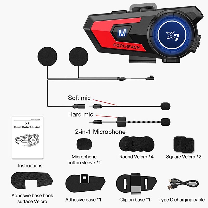 X7 Bluetooth 5.0 Motorcycle Helmet Headset Headphone Wireless Motorcycle Handsfree Stereo Earphone MP3 Speaker Waterproof 2025 - $63.99 –P15